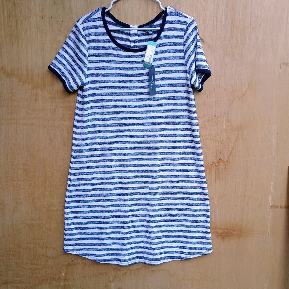 Market Spruce Dress Womens Large Short Sleeve Blue Striped Mini